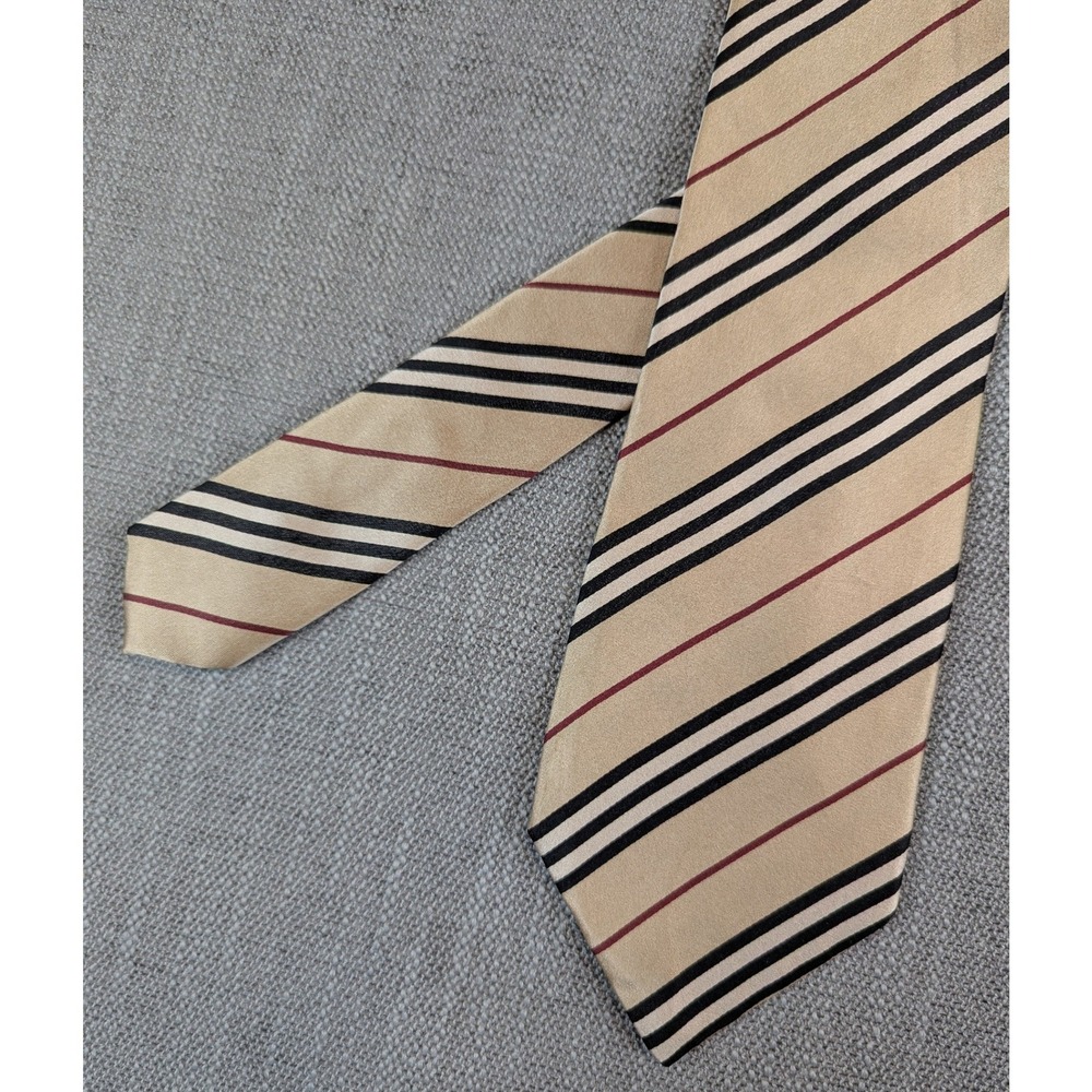 Burberry London Necktie Mens Beige Manson Striped Silk Made in Italy Tie Luxury